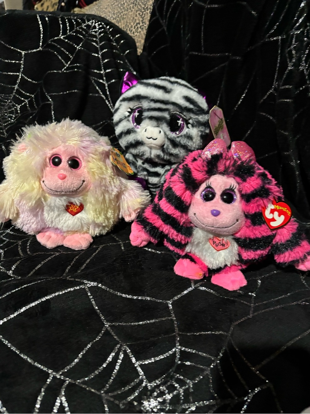 Ty Plush Trio Pink, White, Black Striped Collectible Pets